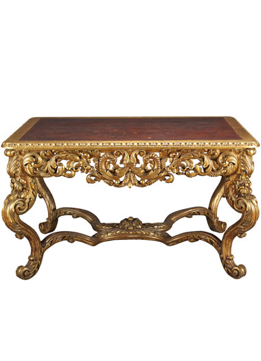 19th Century, French Louis XV Style Wood Centre Desk With Gilt