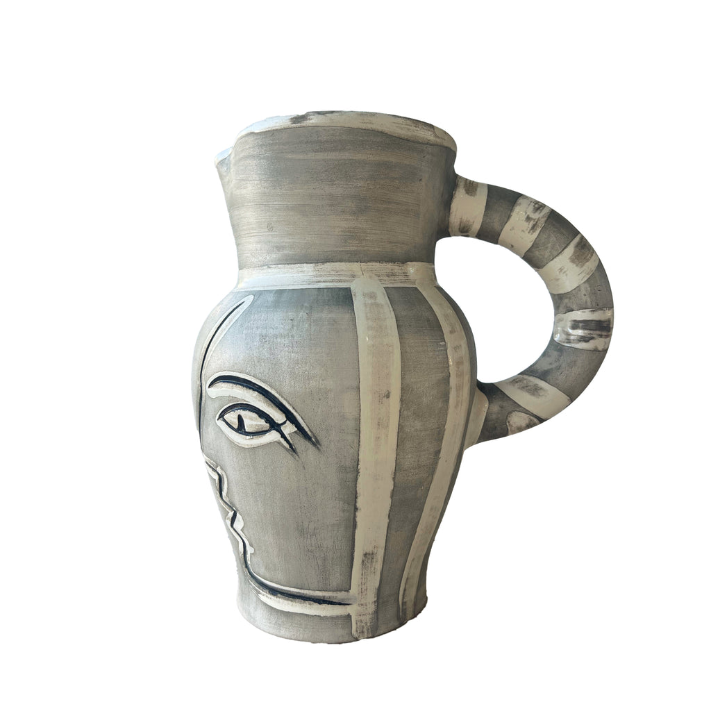 Pablo Picasso Pichet Gravé Gris Pitcher with Owl & Portrait Design, 1954