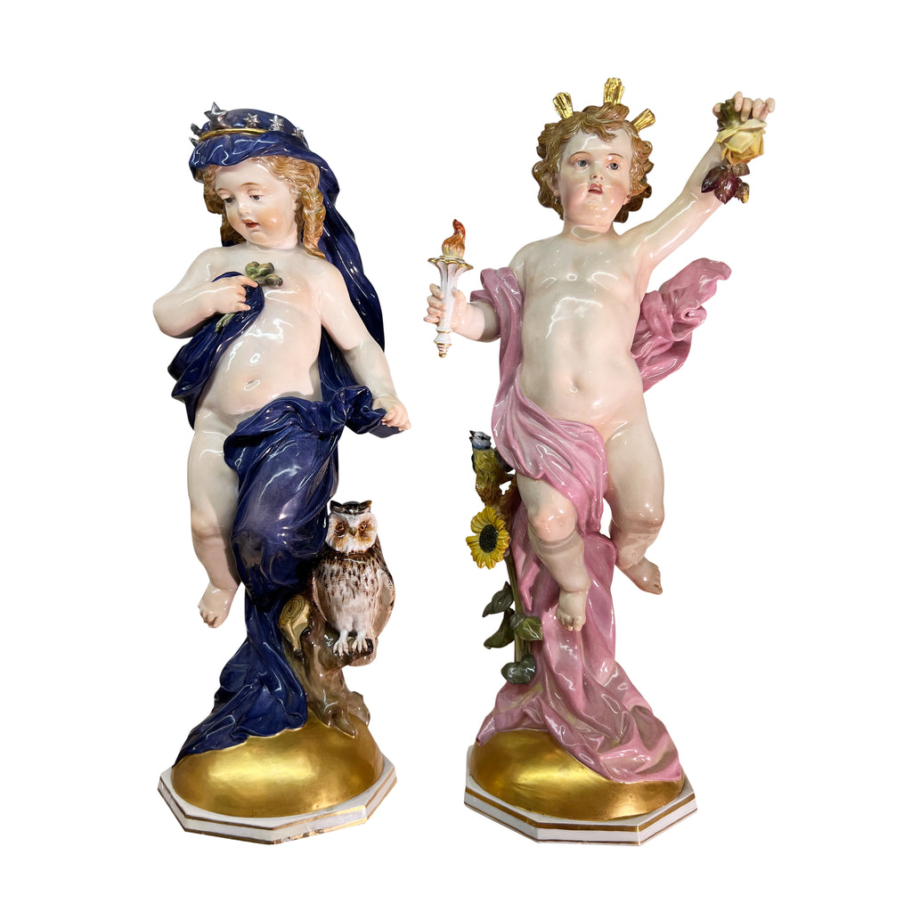 A PAIR OF ANTIQUE MID-SIZE MEISSEN PORCELAIN FIGURES DEPICTING 'DAY & NIGHT'