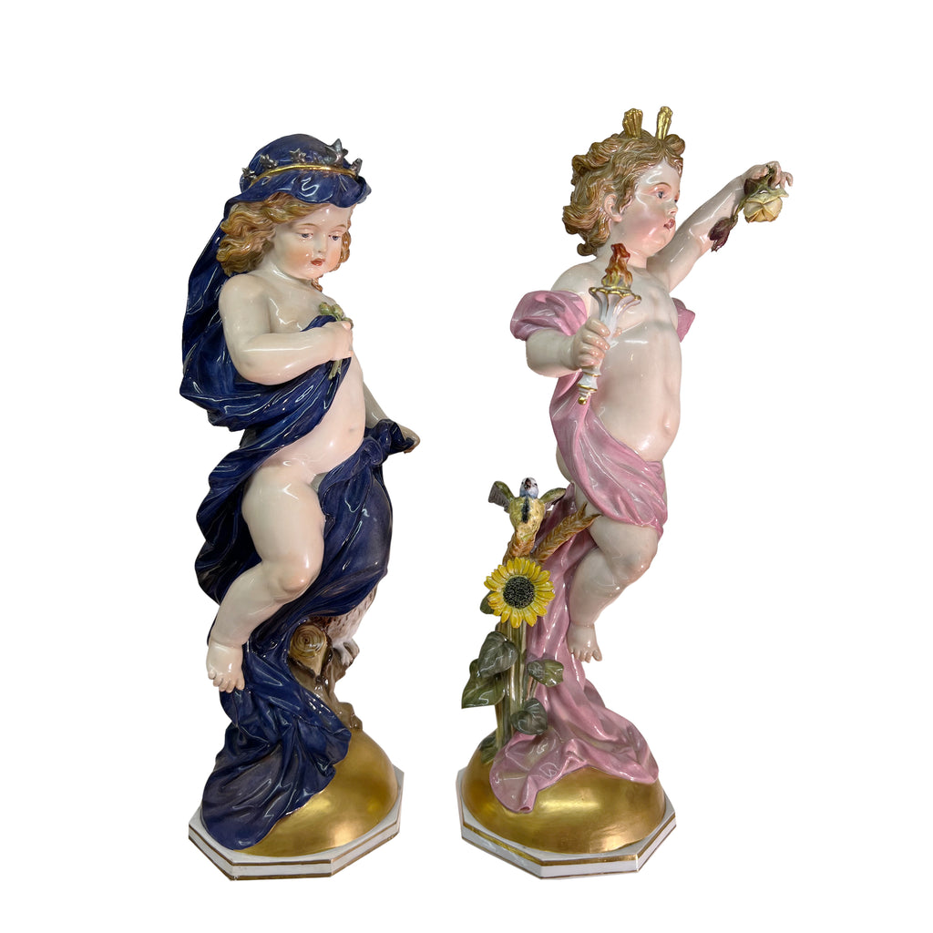 A PAIR OF ANTIQUE MID-SIZE MEISSEN PORCELAIN FIGURES DEPICTING 'DAY & NIGHT'