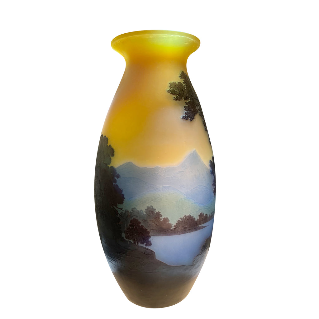 A LARGE ART NOUVEAU CAMEO GLASS VASE PORTRAYING 'LAKE COMO' BY EMILE GALLE
