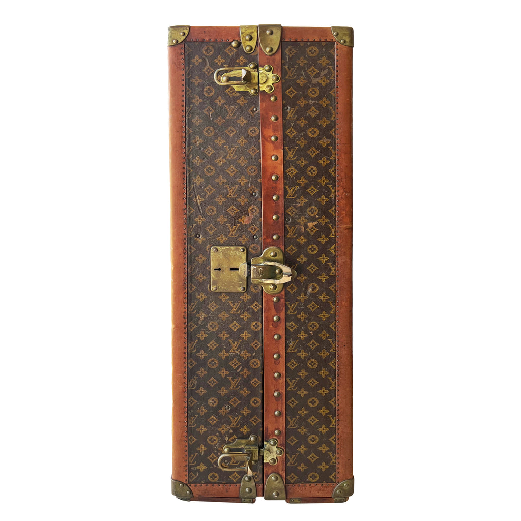 A Fabulous 1920's Louis Vuitton Wardrobe Steamer Stencil Monogram Trunk