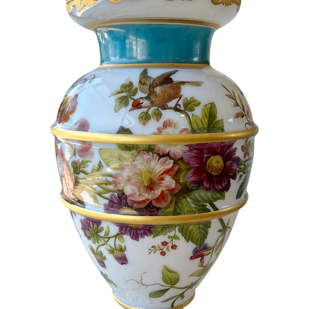 A Very Large French Baccarat Enameled Opaline Glass Decorated Vase, Circa 1845