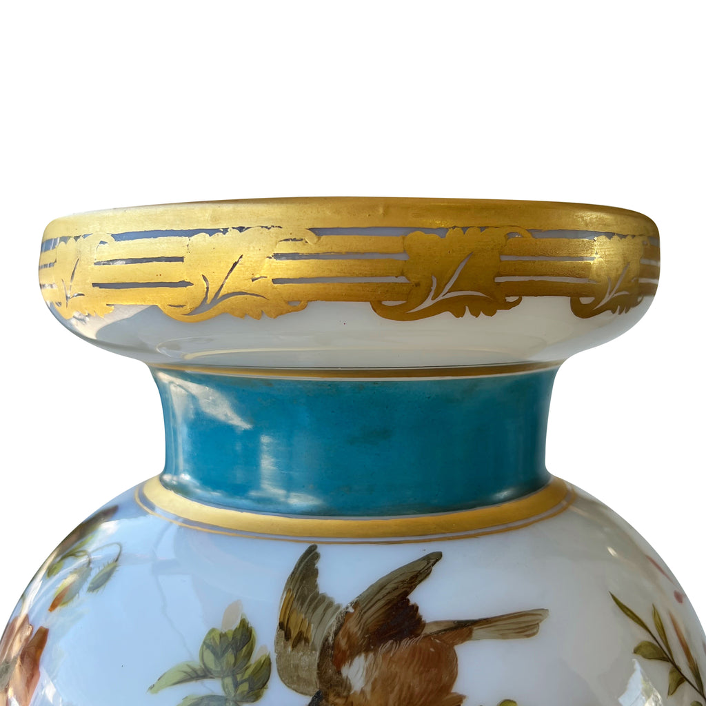 A Very Large French Baccarat Enameled Opaline Glass Decorated Vase, Circa 1845