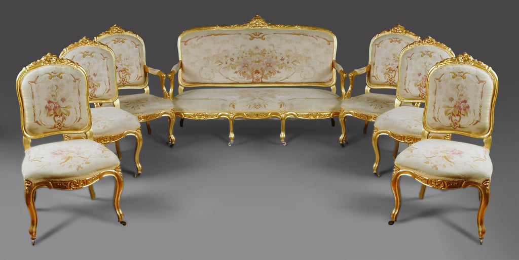 18th Century French Louis XV Carved Giltwood Canapé with Aubusson Tapestry  - Country French Interiors