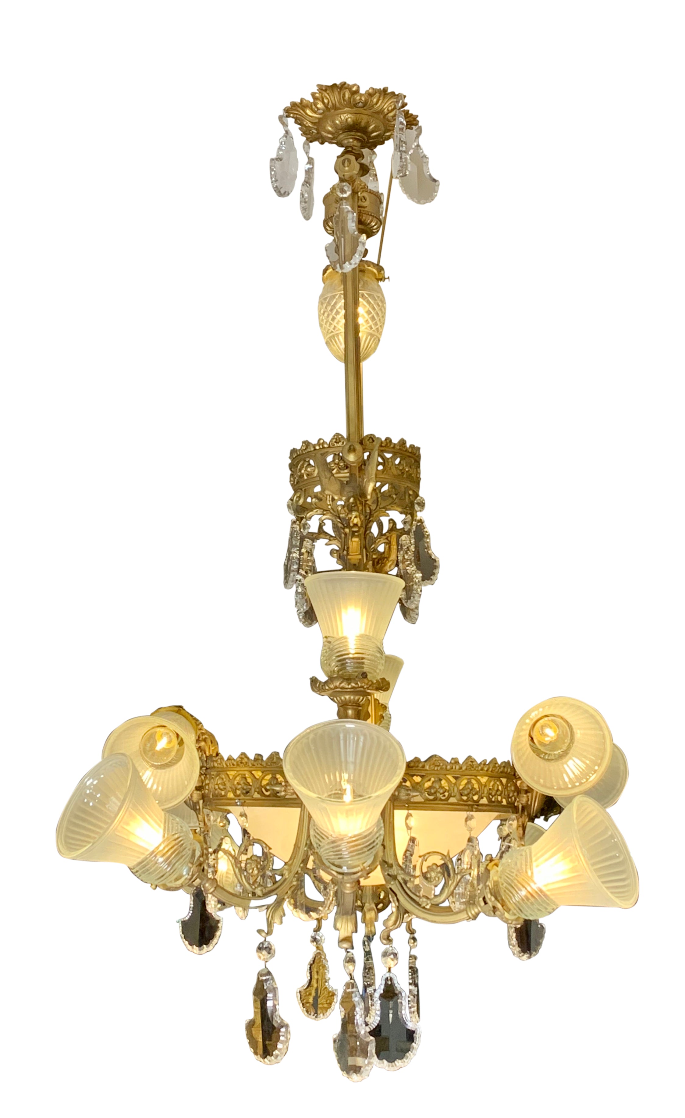 French Small Gilded Brass 4 Light Antique Chandelier, 735064